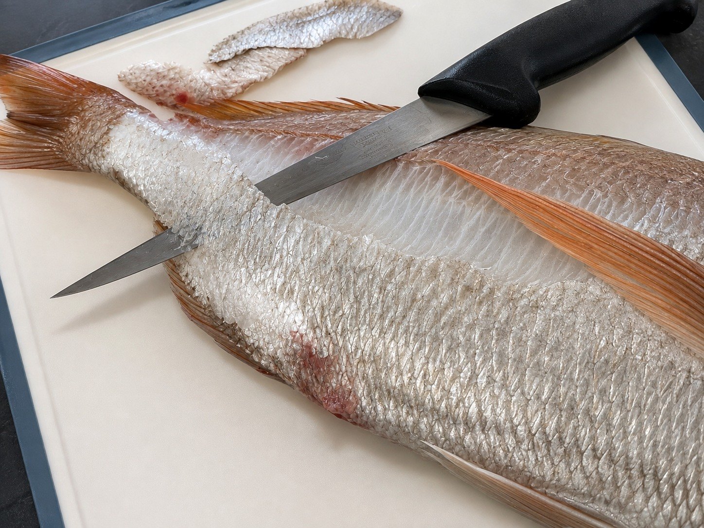 Fish being carefully prepared in the Fishing & Cooking Lab